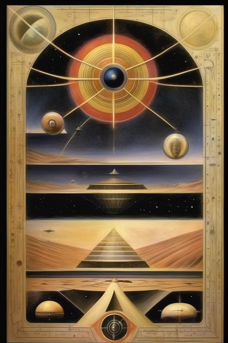 00424-2610187442-_lora_Paul Laffoley Style_1_Paul Laffoley Style - Paul Laffoley's painting depicting Dune book cover interstellar geometry.png